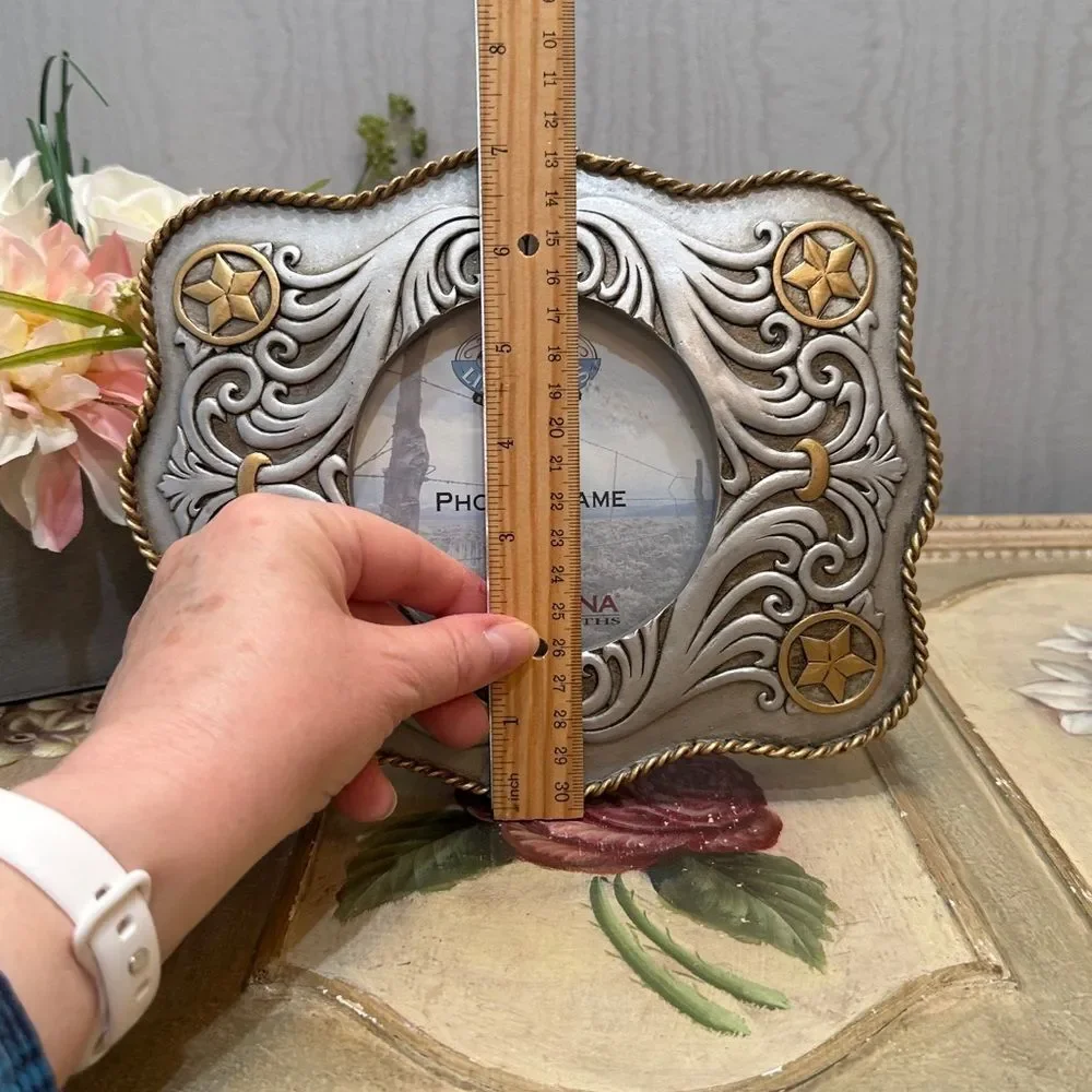 Vintage Montana Silversmiths Silver Gold Rope Trim Western 4x6 Photo Frame